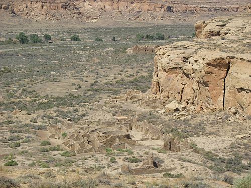 Chetro Ketl, the Talus Unit, and Pueblo Bonito from the Cliff Top